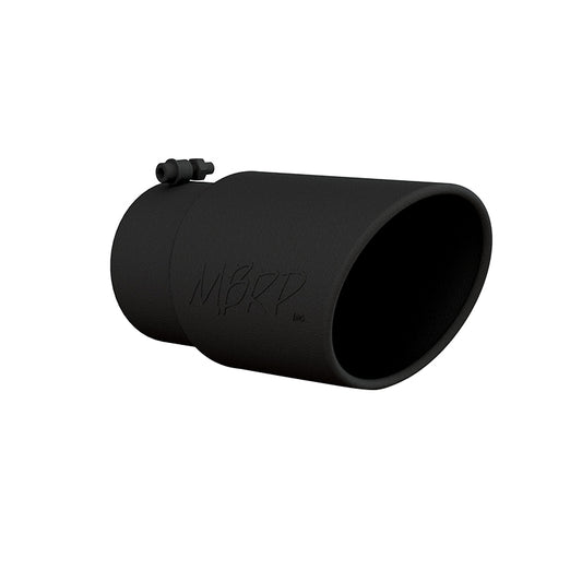 Universal Black Coated Tip 6in OD Angled Rolled End 5in inlet 12in length
